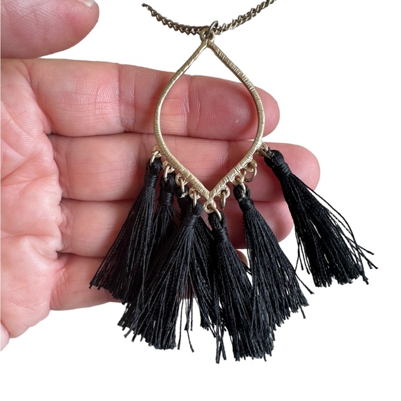 Black and Gold Extra Long Fringe Necklace - Picture 2 of 3
